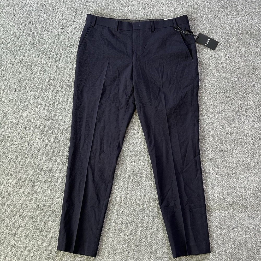 DKNY Pant Men 36 X30 Navy Wool Blend Stretch Flat Front Seersucker Suit Separate